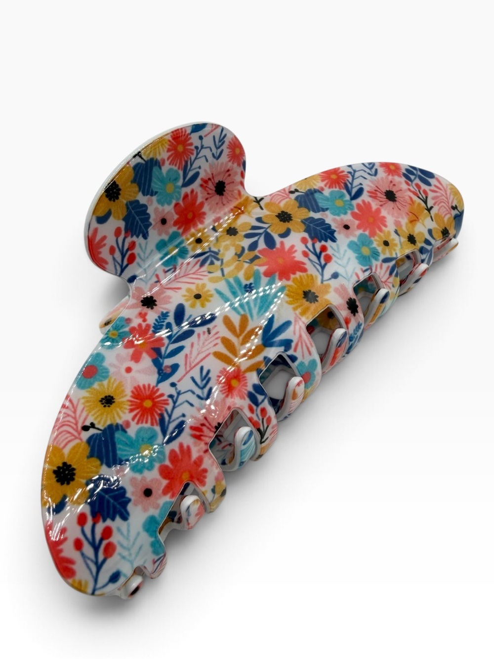 Colorful Floral Print Hair Clip White New